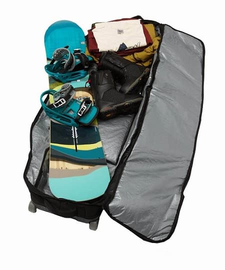 All-in-one snowboard bag packing example